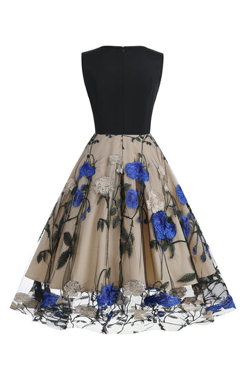 Blå gynge 1950'er kjole med broderi